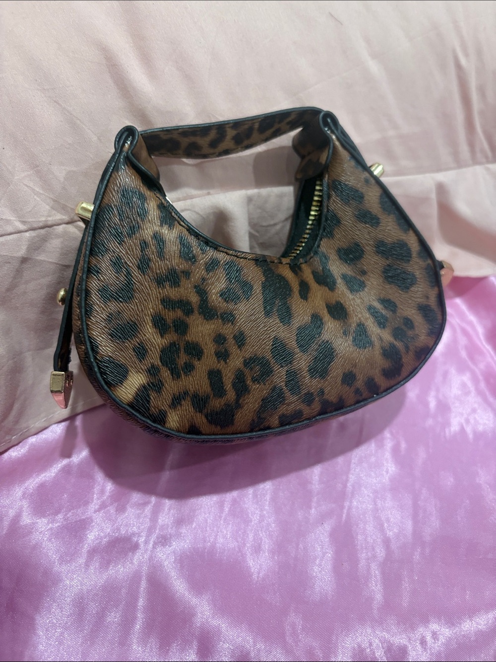 SHEIN Leopard Print Crescent Shoulder Bag - Brown & Black